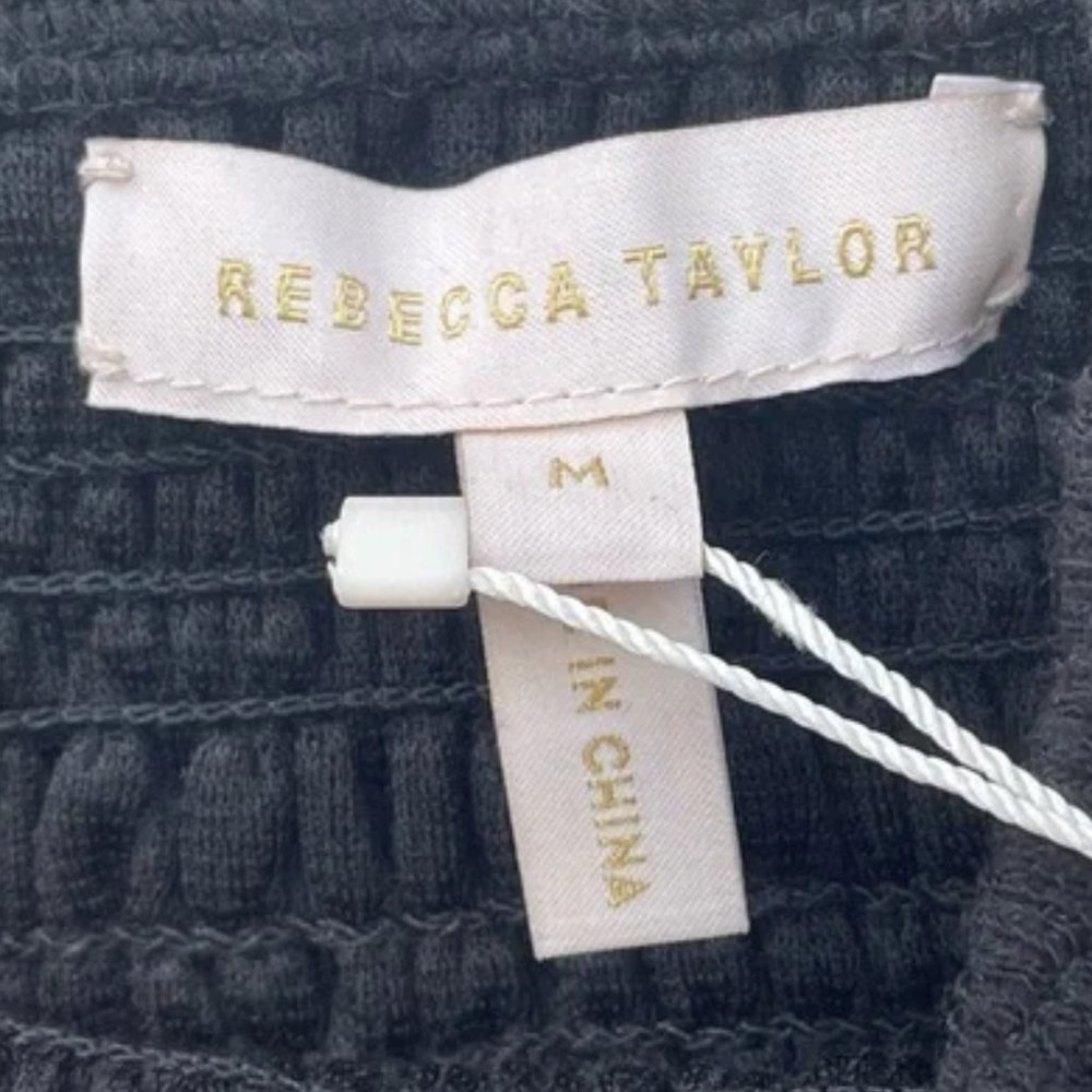 NWT REBECCA TAYLOR Black Smocked Tank Crinkle Crop Top Size Medium Cami - Picture 8 of 9